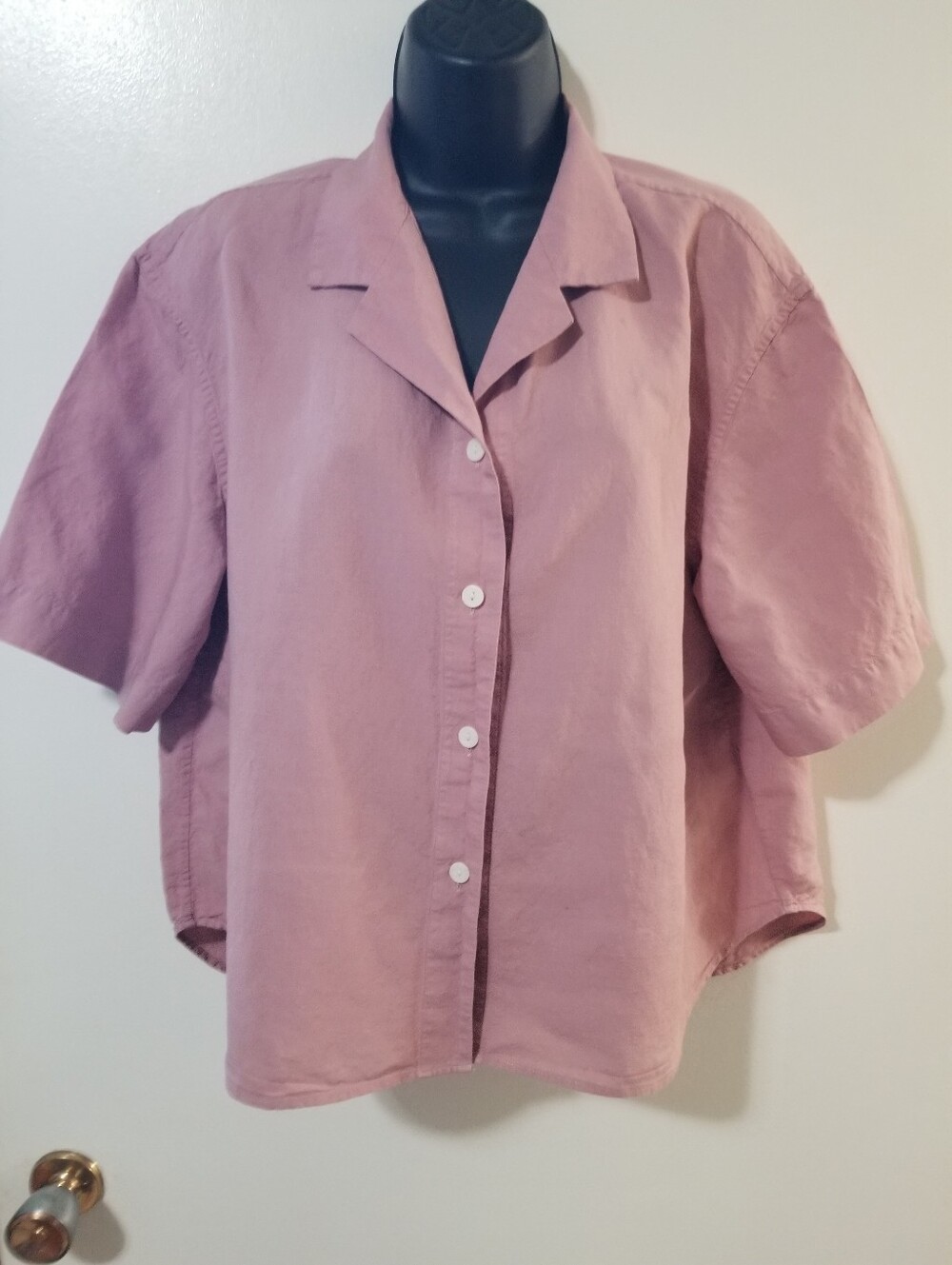 Uniqlo Linen Blend Camp Collar Shirt Dusty Rose Oversized Medium